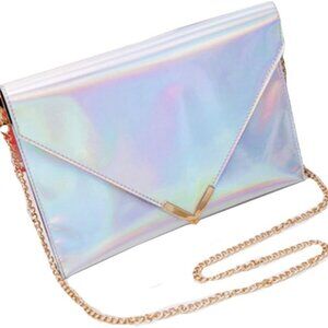 Women Colorful Holographic Evening Clutch Envelope Handbag Small Chain Cross-bod